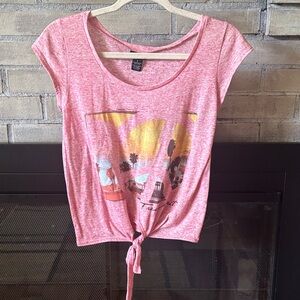 Rue21 Pink Free Spirit Sunset Graphic Tie-Front Tee
